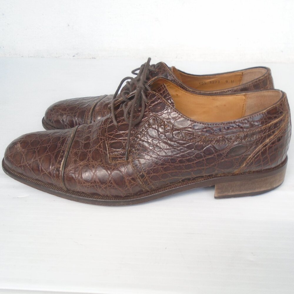 Zelli Genuine Crocodile Dress Shoes Mens Size 9M Brown